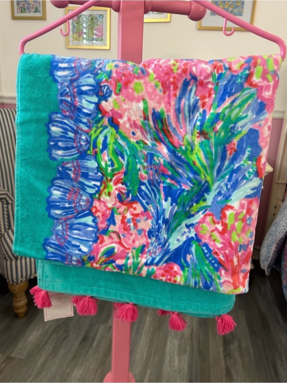 NWT Lilly Pulitzer Exclusively for Pottery Barn beach towel, Fan Sea Pants 32x64